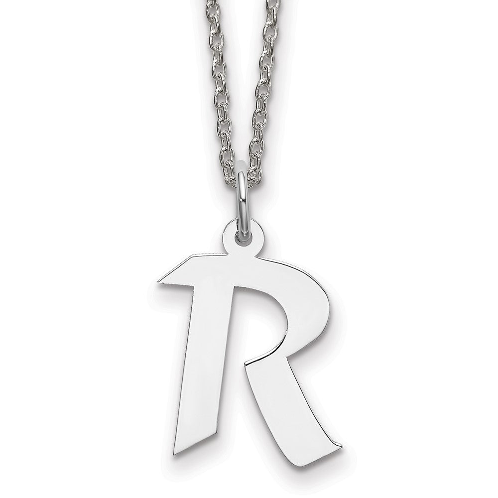 Sterling Silver Rhodium-plated Medium Artisan Block Initial R Necklace