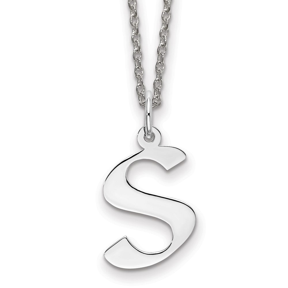 Sterling Silver Rhodium-plated Medium Artisan Block Initial S Necklace