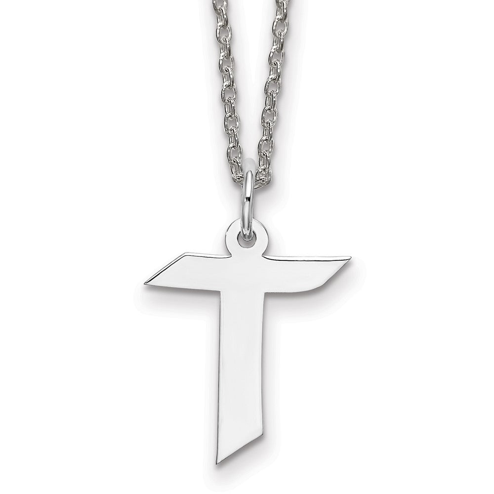 Sterling Silver Rhodium-plated Medium Artisan Block Initial T Necklace