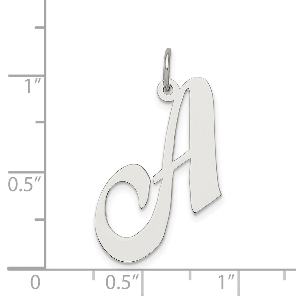 Sterling Silver Rhodium-plated Fancy Script Letter A Initial Charm