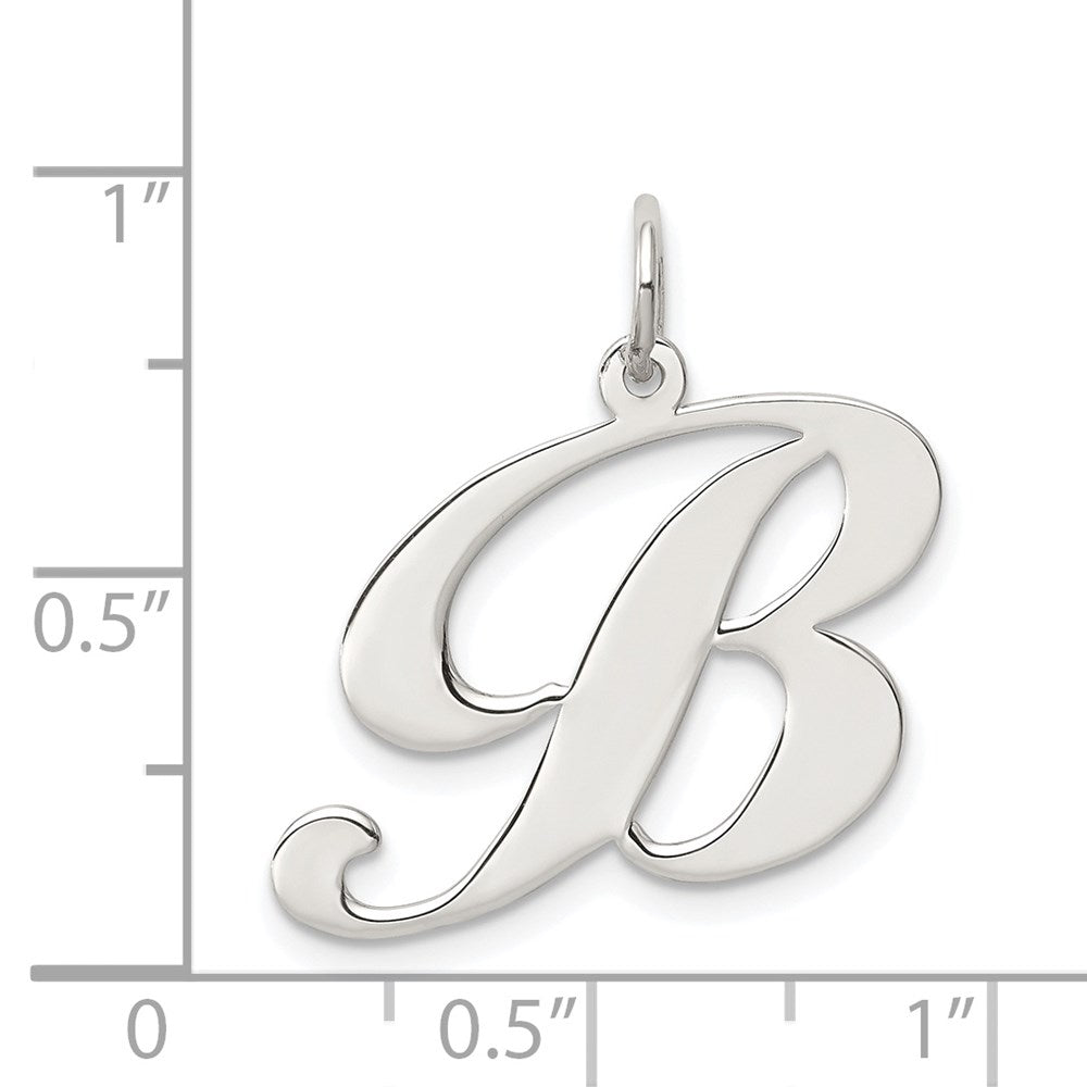 Sterling Silver Rhodium-plated Fancy Script Letter B Initial Charm