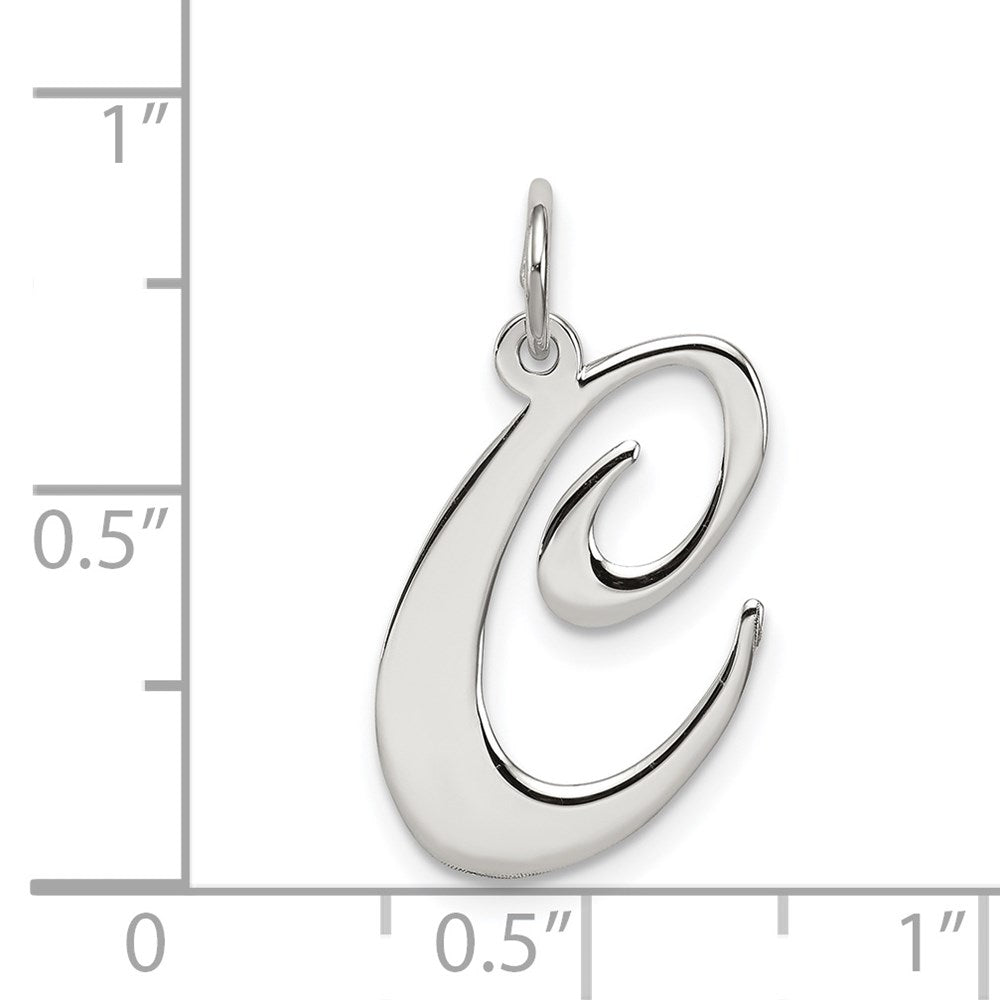 Sterling Silver Rhodium-plated Fancy Script Letter C Initial Charm