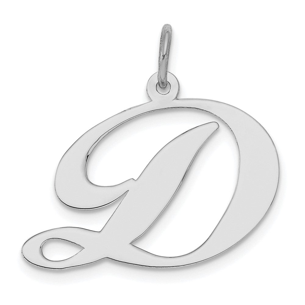 Sterling Silver Rhodium-plated Fancy Script Letter D Initial Charm