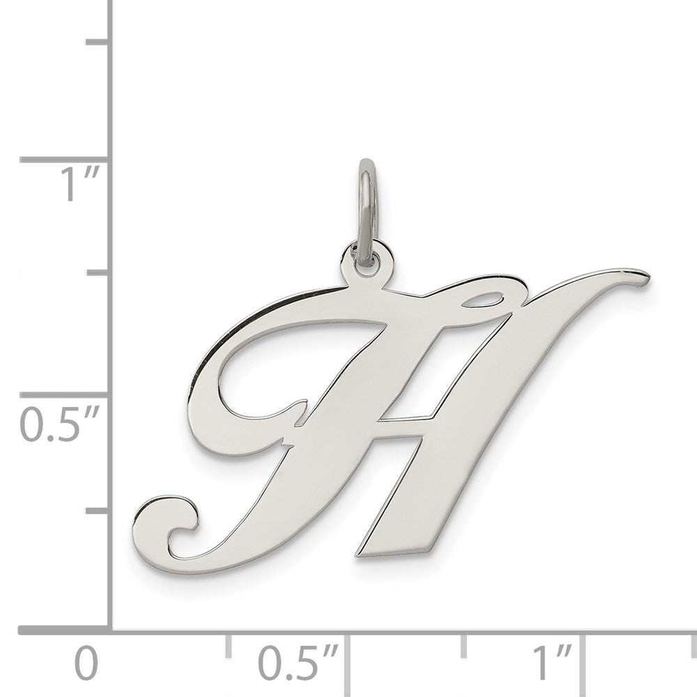 Sterling Silver Rhodium-plated Fancy Script Letter H Initial Charm