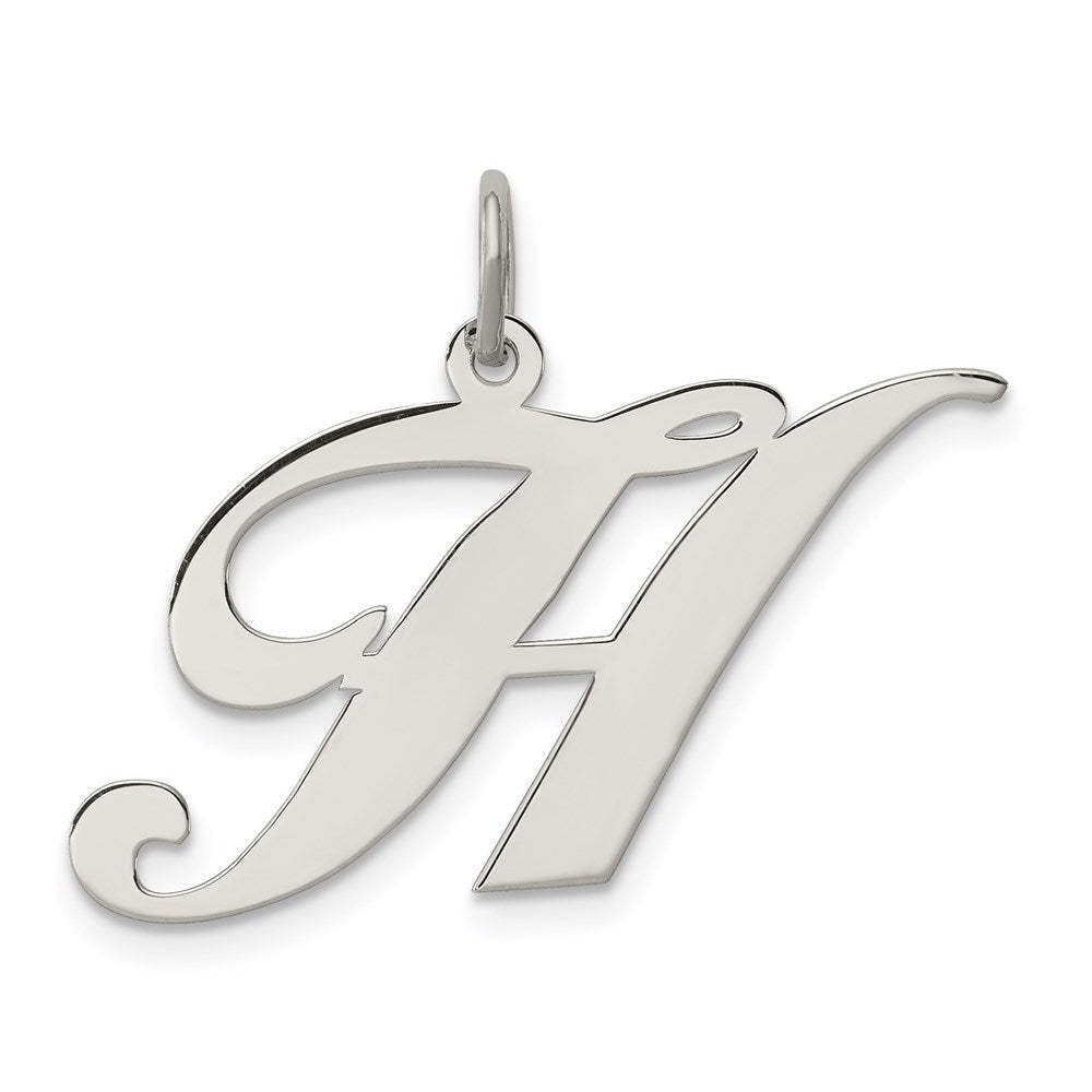 Sterling Silver Rhodium-plated Fancy Script Letter H Initial Charm