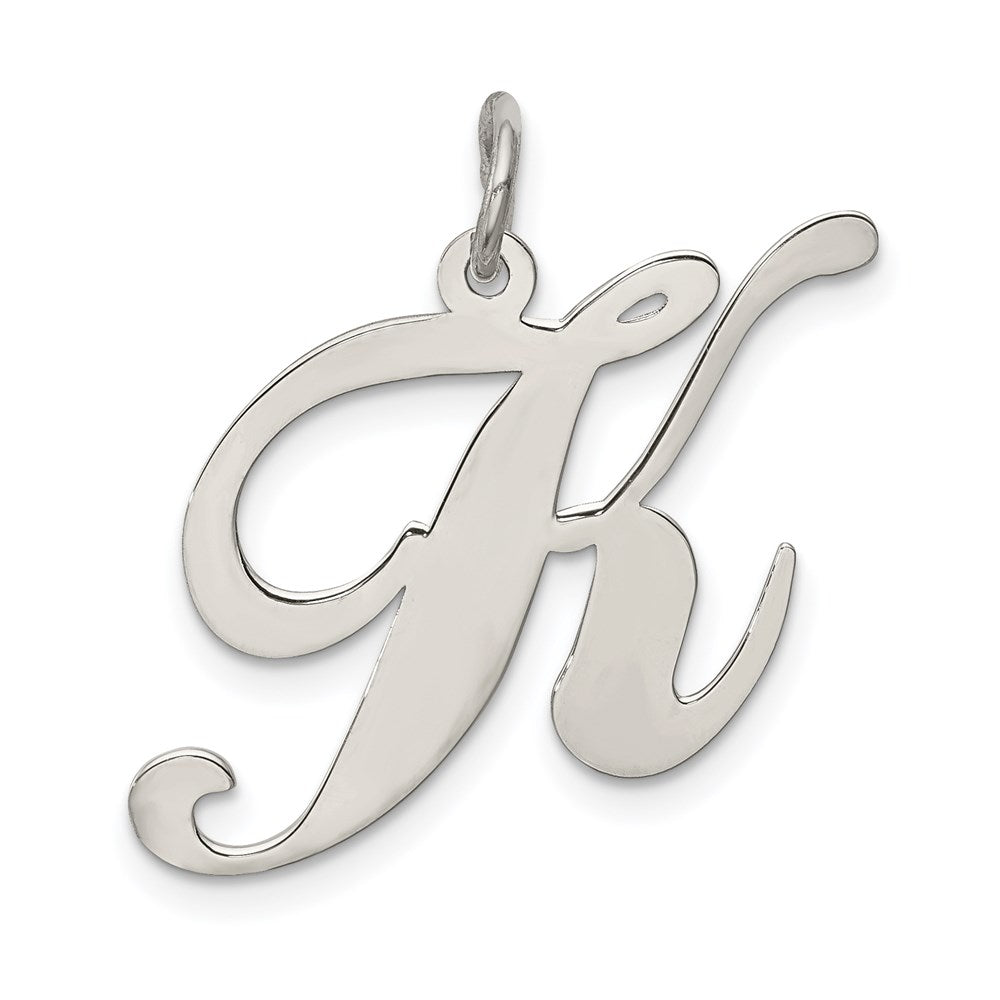 Sterling Silver Rhodium-plated Fancy Script Letter K Initial Charm