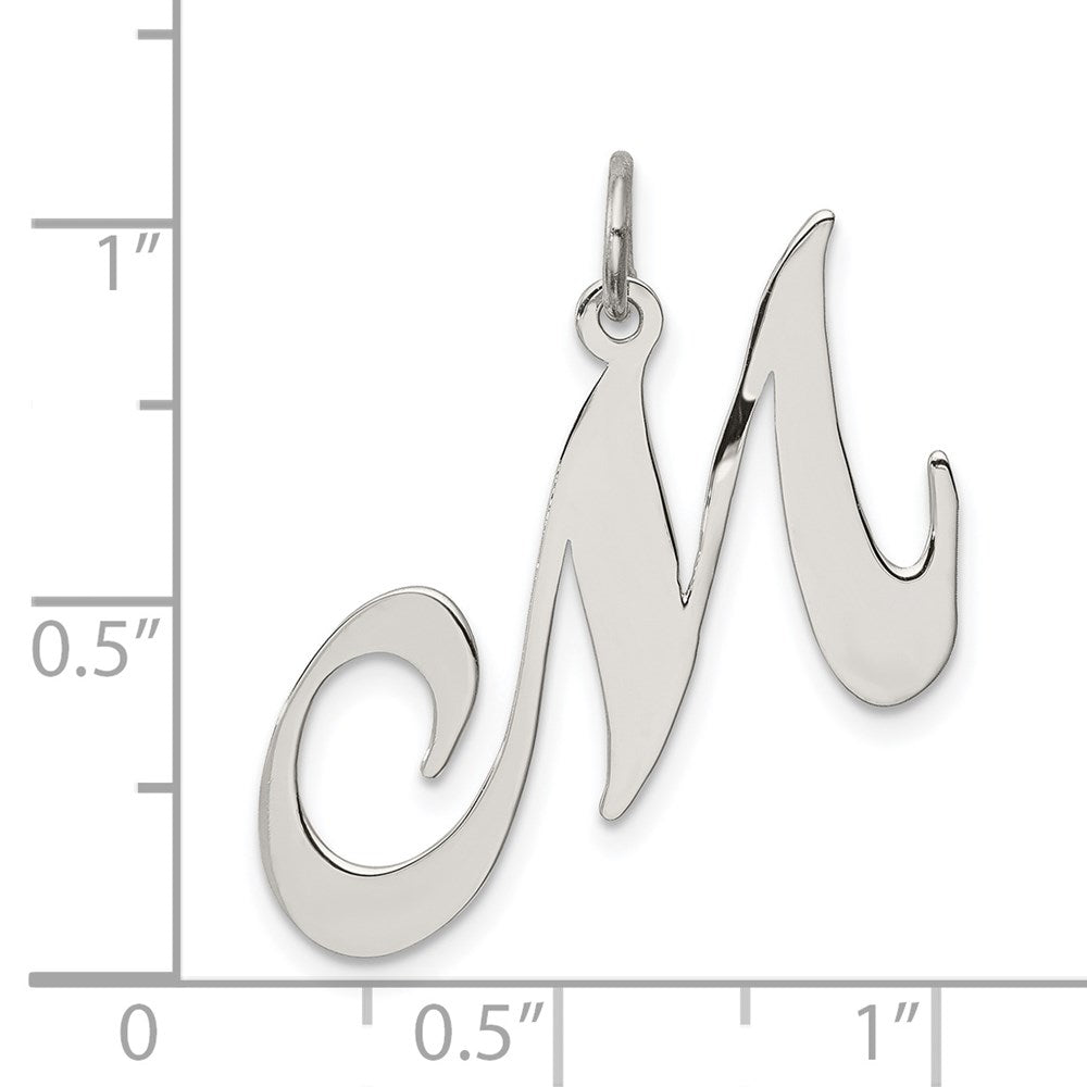 Sterling Silver Rhodium-plated Fancy Script Letter M Initial Charm