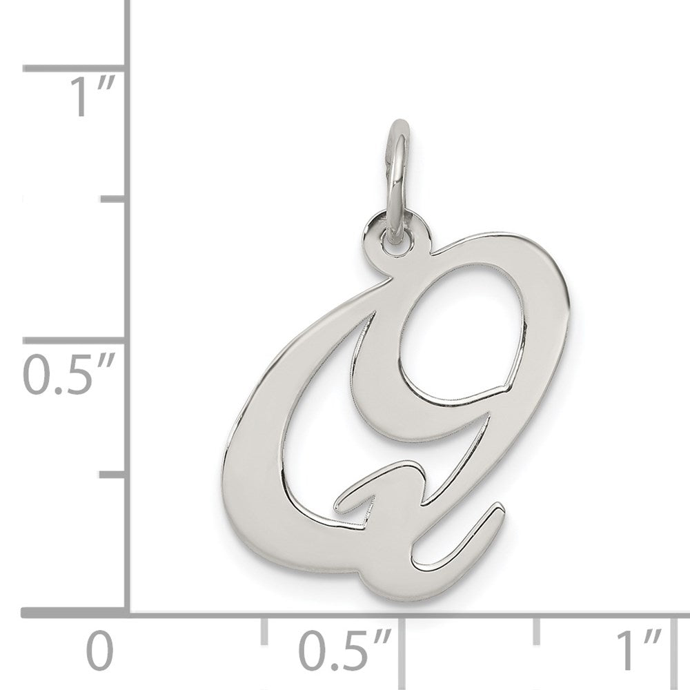 Sterling Silver Rhodium-plated Fancy Script Letter Q Initial Charm