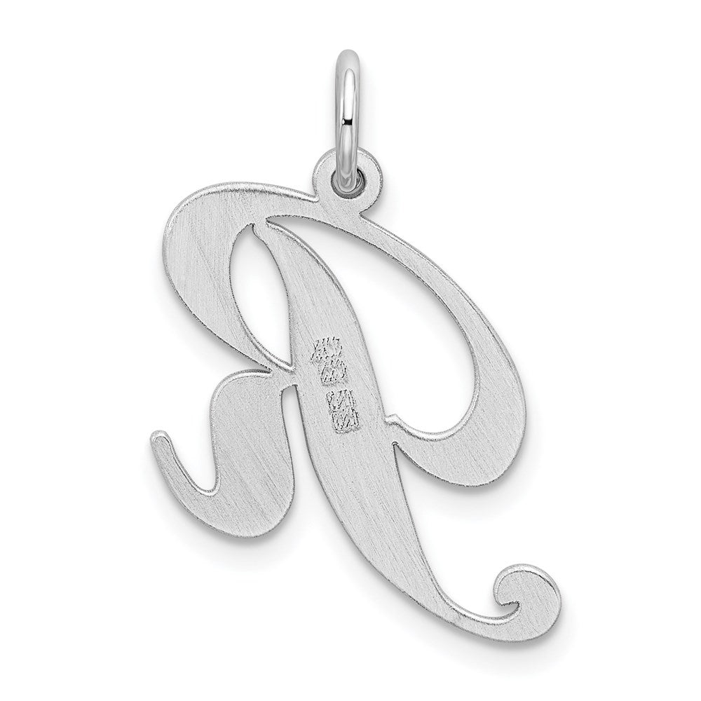 Sterling Silver Rhodium-plated Fancy Script Letter R Initial Charm