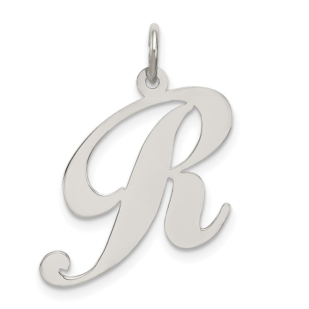 Sterling Silver Rhodium-plated Fancy Script Letter R Initial Charm