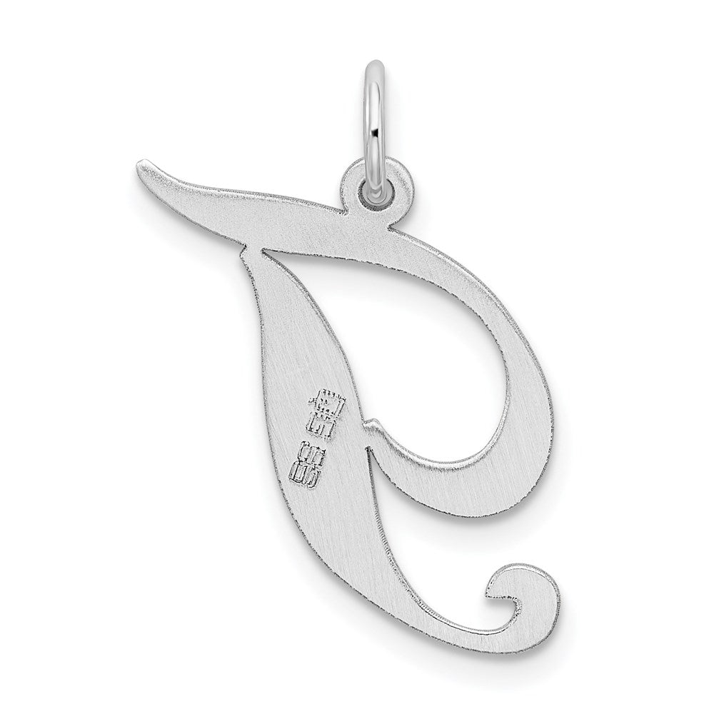 Sterling Silver Rhodium-plated Fancy Script Letter T Initial Charm