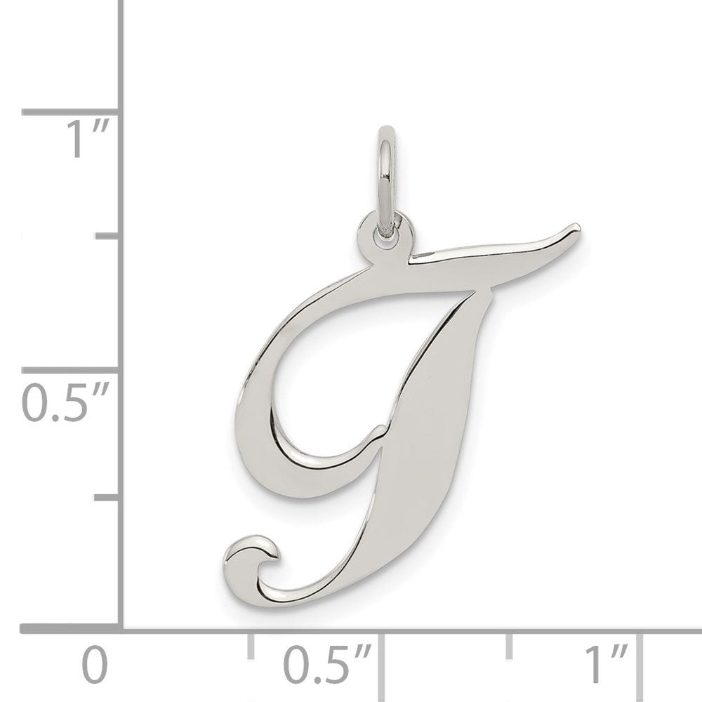 Sterling Silver Rhodium-plated Fancy Script Letter T Initial Charm