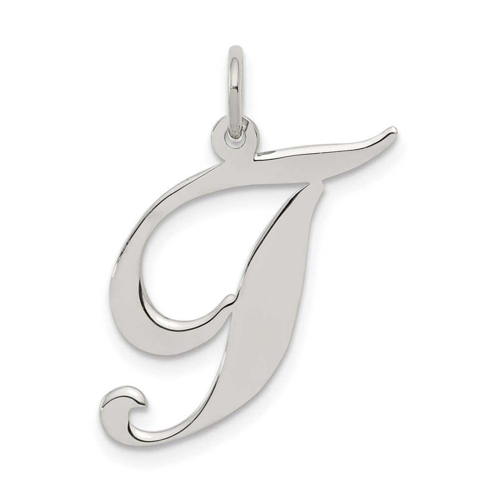 Sterling Silver Rhodium-plated Fancy Script Letter T Initial Charm