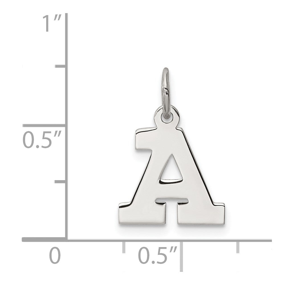 Sterling Silver Rhodium-plated Block Letter A Initial Charm