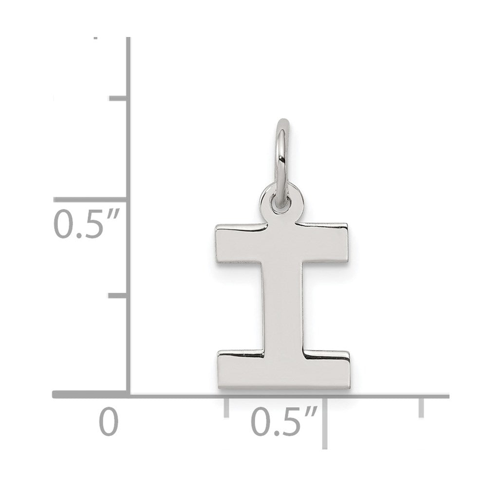 Sterling Silver Rhodium-plated Block Letter I Initial Charm