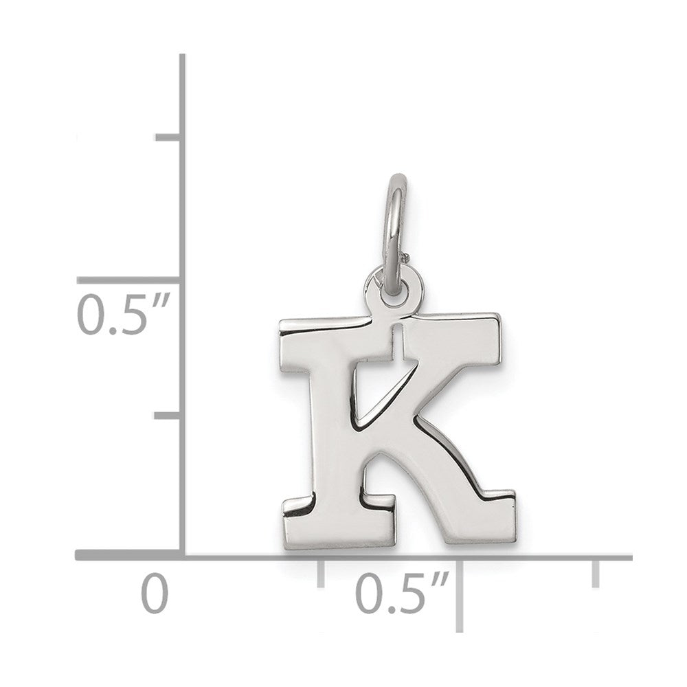 Sterling Silver Rhodium-plated Block Letter K Initial Charm