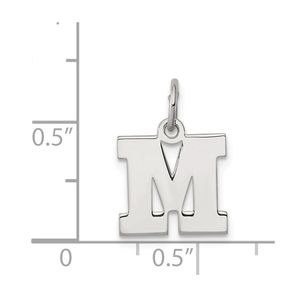 Sterling Silver Rhodium-plated Block Letter M Initial Charm