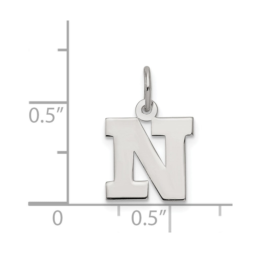 Sterling Silver Rhodium-plated Block Letter N Initial Charm