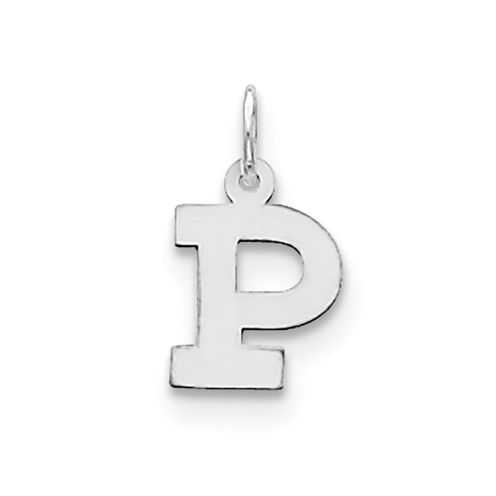 Sterling Silver Rhodium-plated Block Letter P Initial Charm