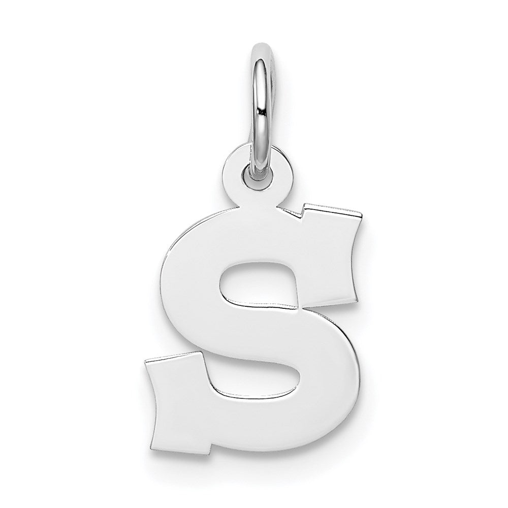 Sterling Silver Rhodium-plated Block Letter S Initial Charm