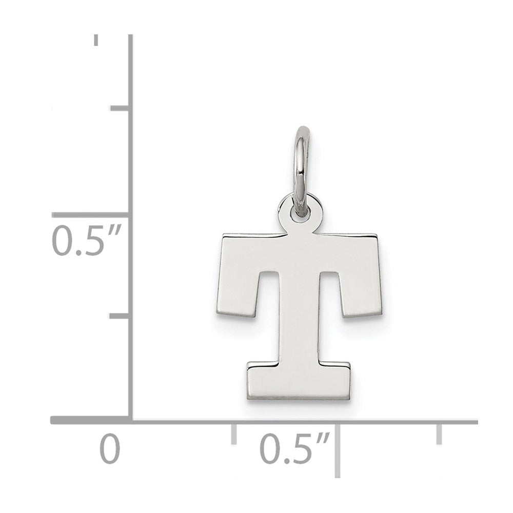 Sterling Silver Rhodium-plated Block Letter T Initial Charm