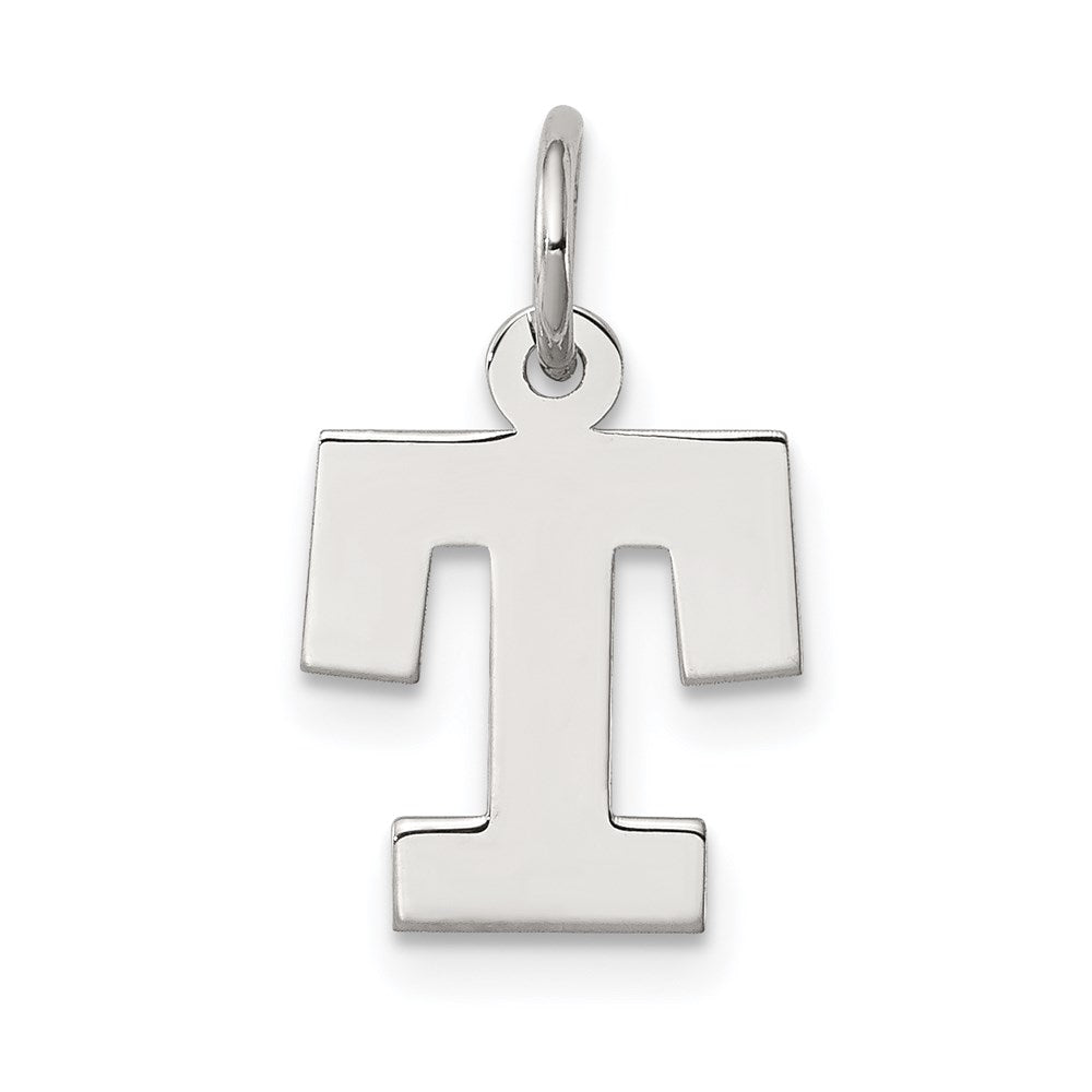 Sterling Silver Rhodium-plated Block Letter T Initial Charm