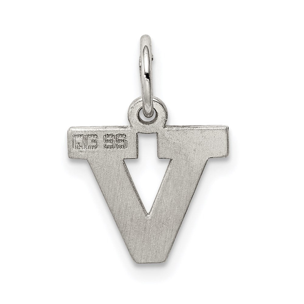 Sterling Silver Rhodium-plated Block Letter V Initial Charm