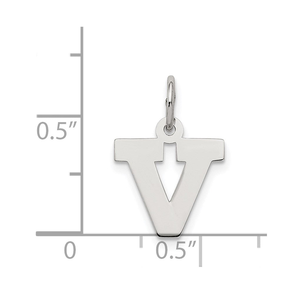 Sterling Silver Rhodium-plated Block Letter V Initial Charm