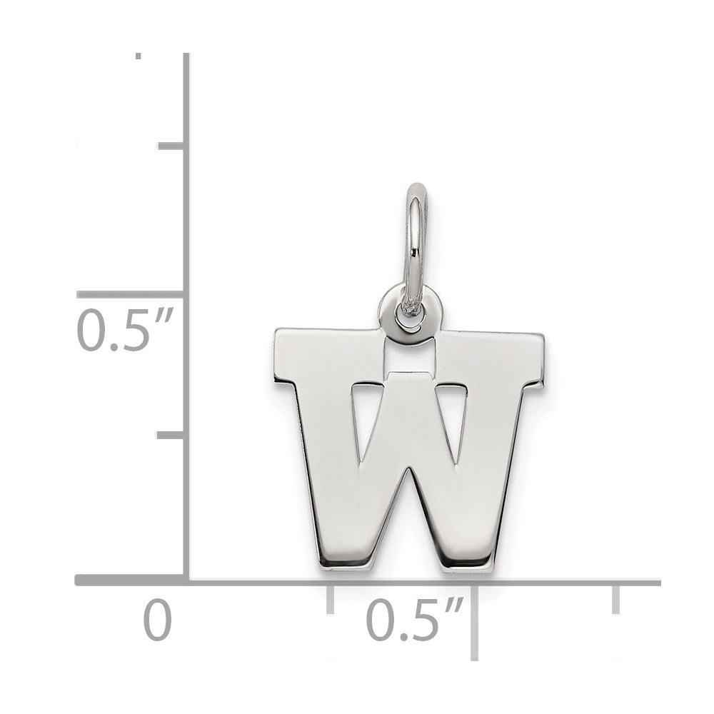 Sterling Silver Rhodium-plated Block Letter W Initial Charm