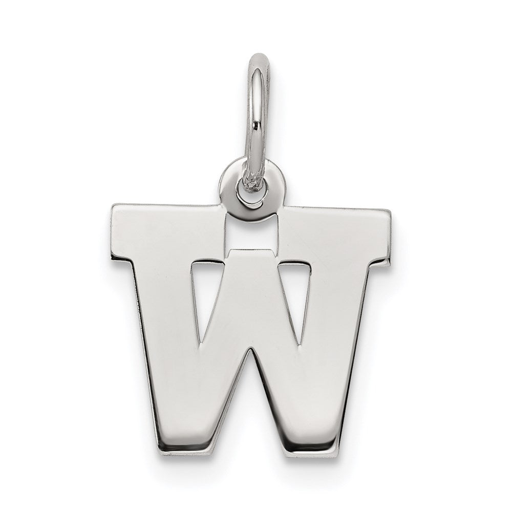 Sterling Silver Rhodium-plated Block Letter W Initial Charm