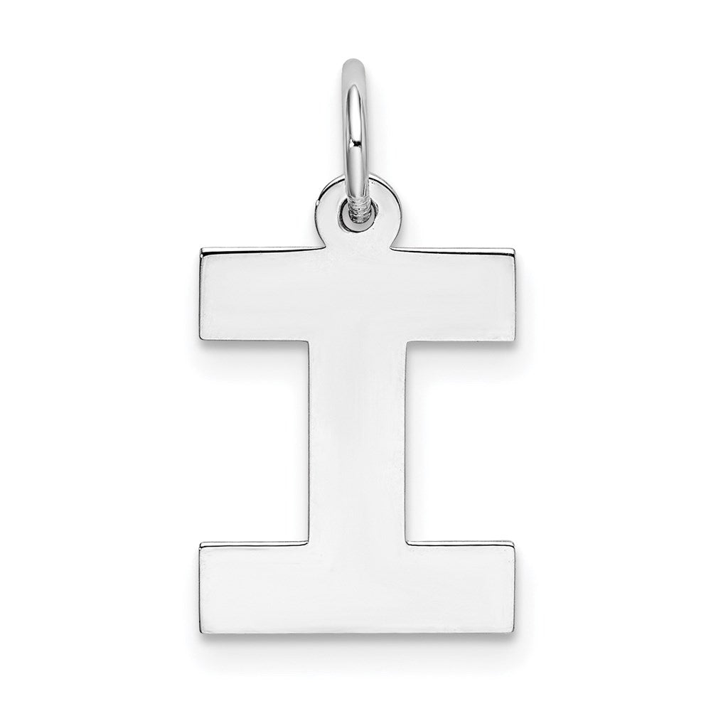 Sterling Silver Rhodium-plated Block Letter I Initial Charm