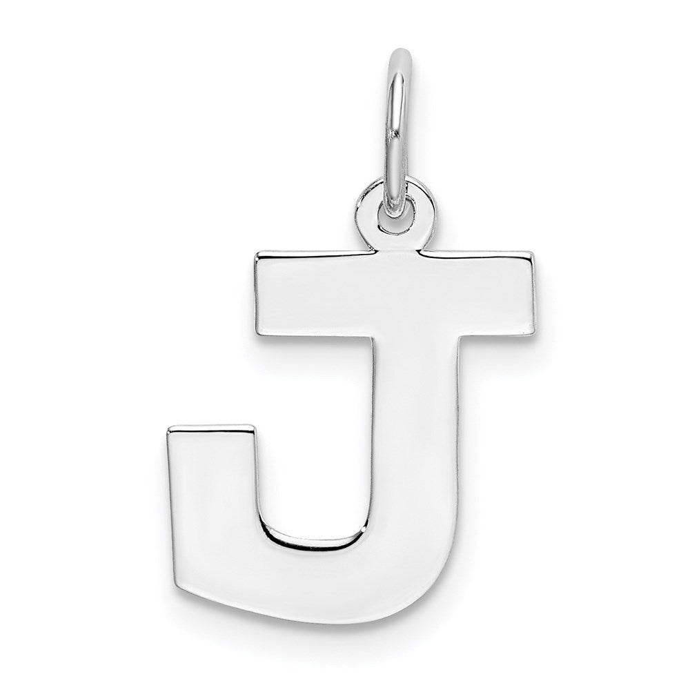 Sterling Silver Rhodium-plated Block Letter J Initial Charm