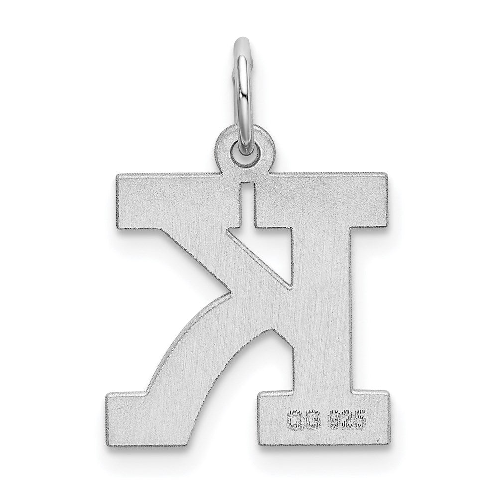 Sterling Silver Rhodium-plated Block Letter K Initial Charm