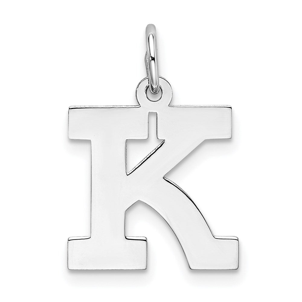 Sterling Silver Rhodium-plated Block Letter K Initial Charm