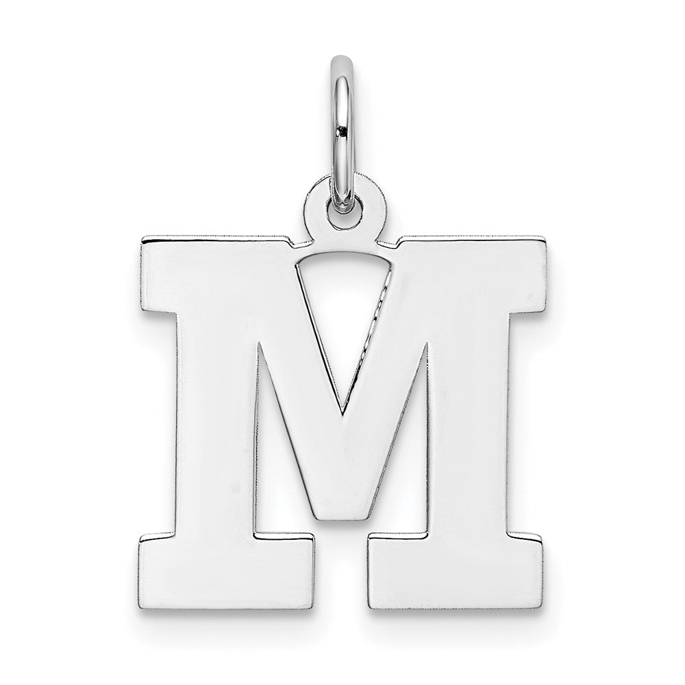 Sterling Silver Rhodium-plated Block Letter M Initial Charm