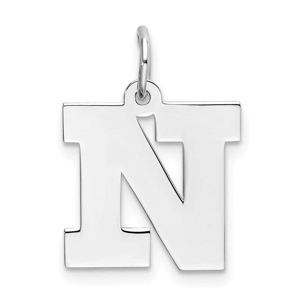 Sterling Silver Rhodium-plated Block Letter N Initial Charm