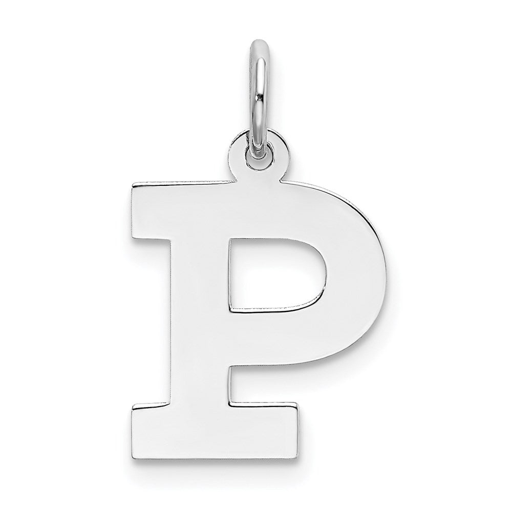 Sterling Silver Rhodium-plated Block Letter P Initial Charm