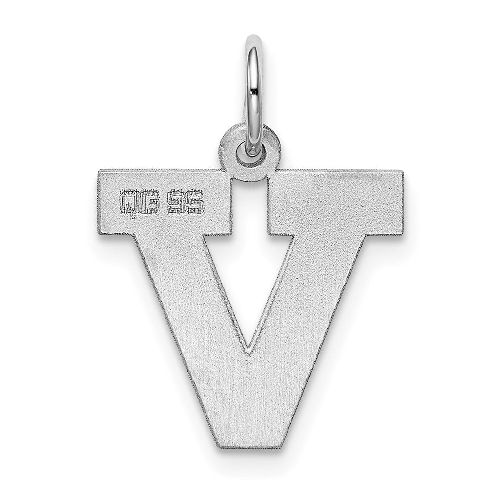 Sterling Silver Rhodium-plated Block Letter V Initial Charm