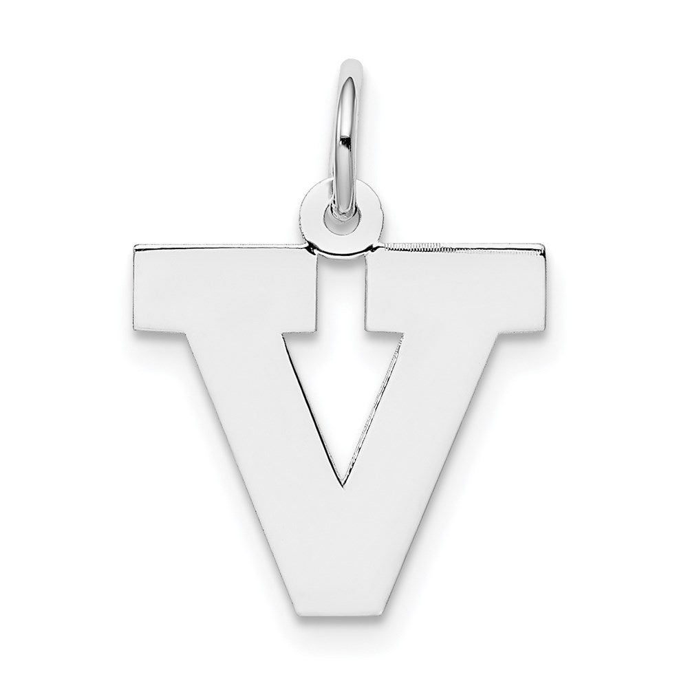 Sterling Silver Rhodium-plated Block Letter V Initial Charm