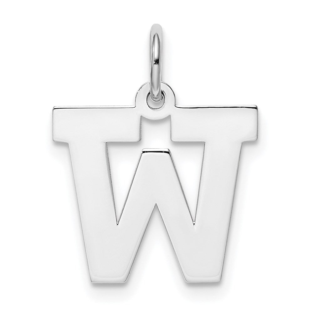 Sterling Silver Rhodium-plated Block Letter W Initial Charm