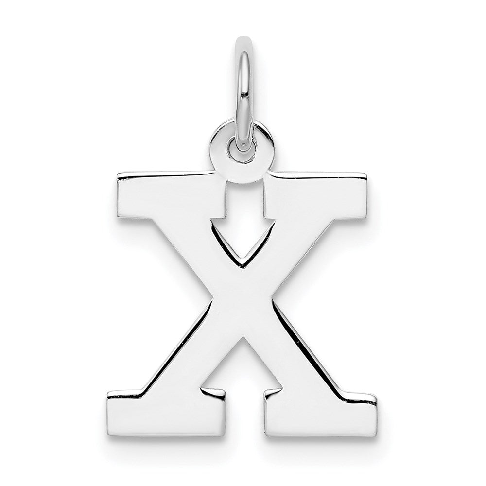 Sterling Silver Rhodium-plated Block Letter X Initial Charm