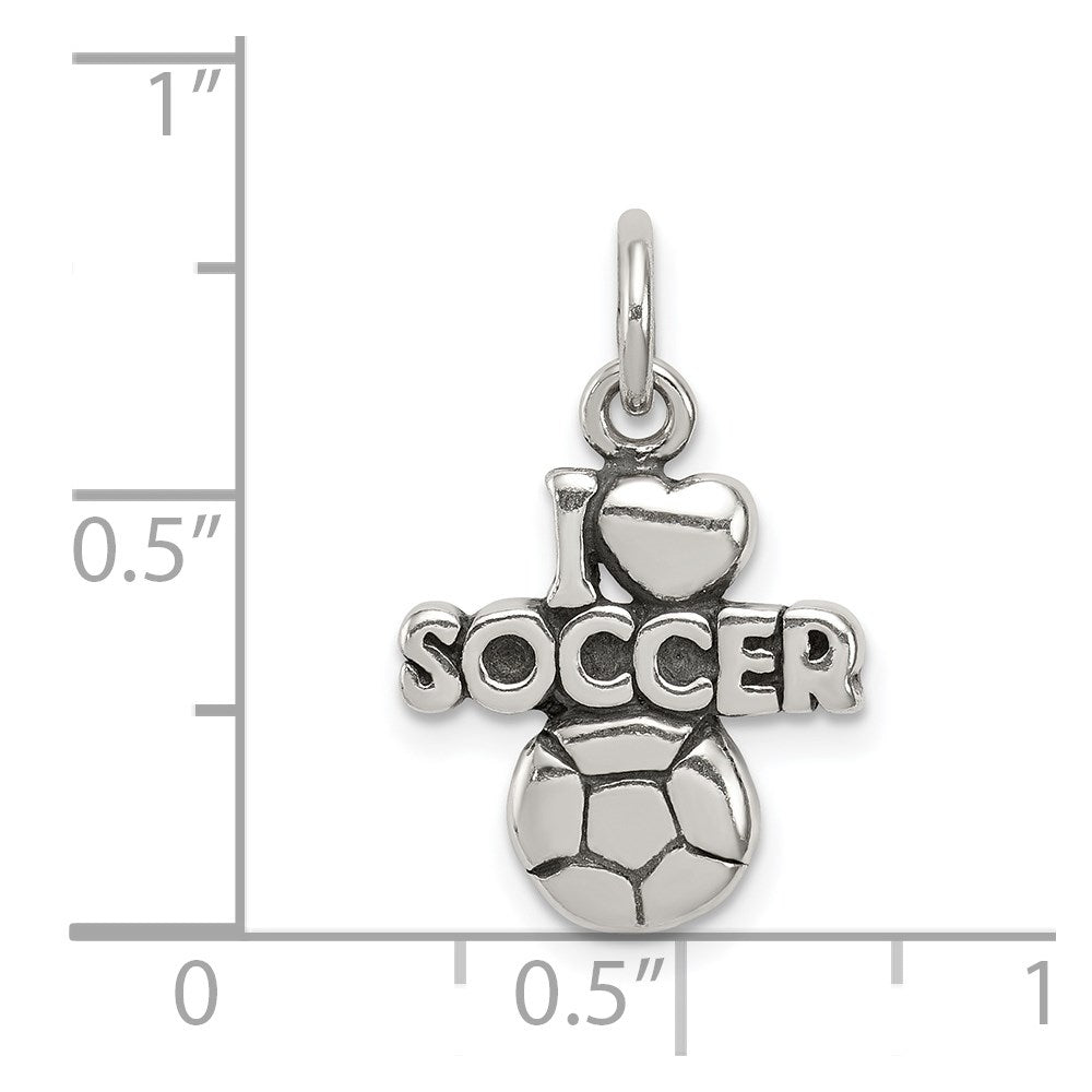 Sterling Silver Antique I (heart) Soccer Charm