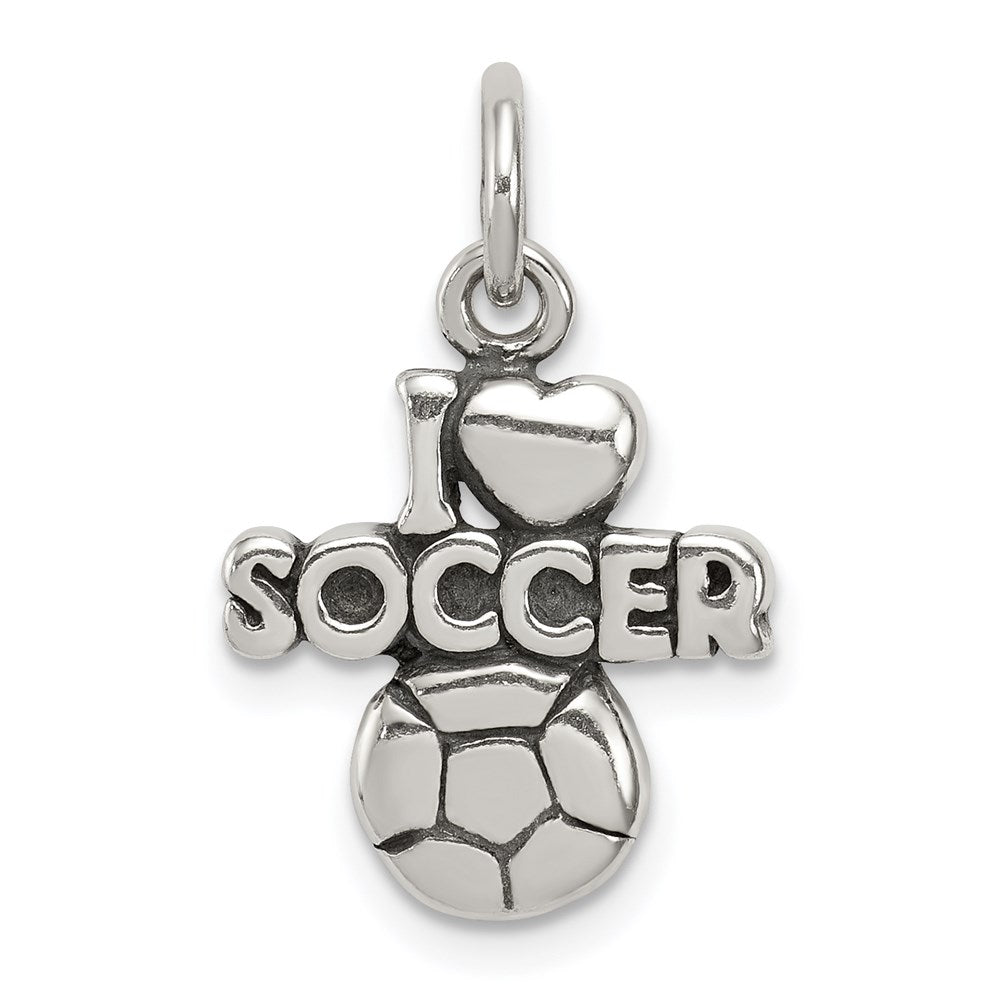 Sterling Silver Antique I (heart) Soccer Charm