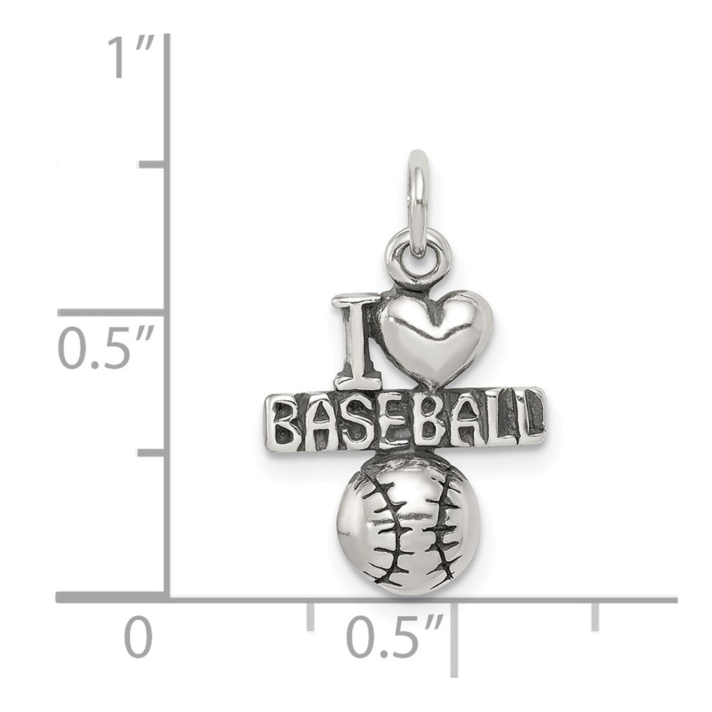 Sterling Silver Antique I (heart) Baseball Charm