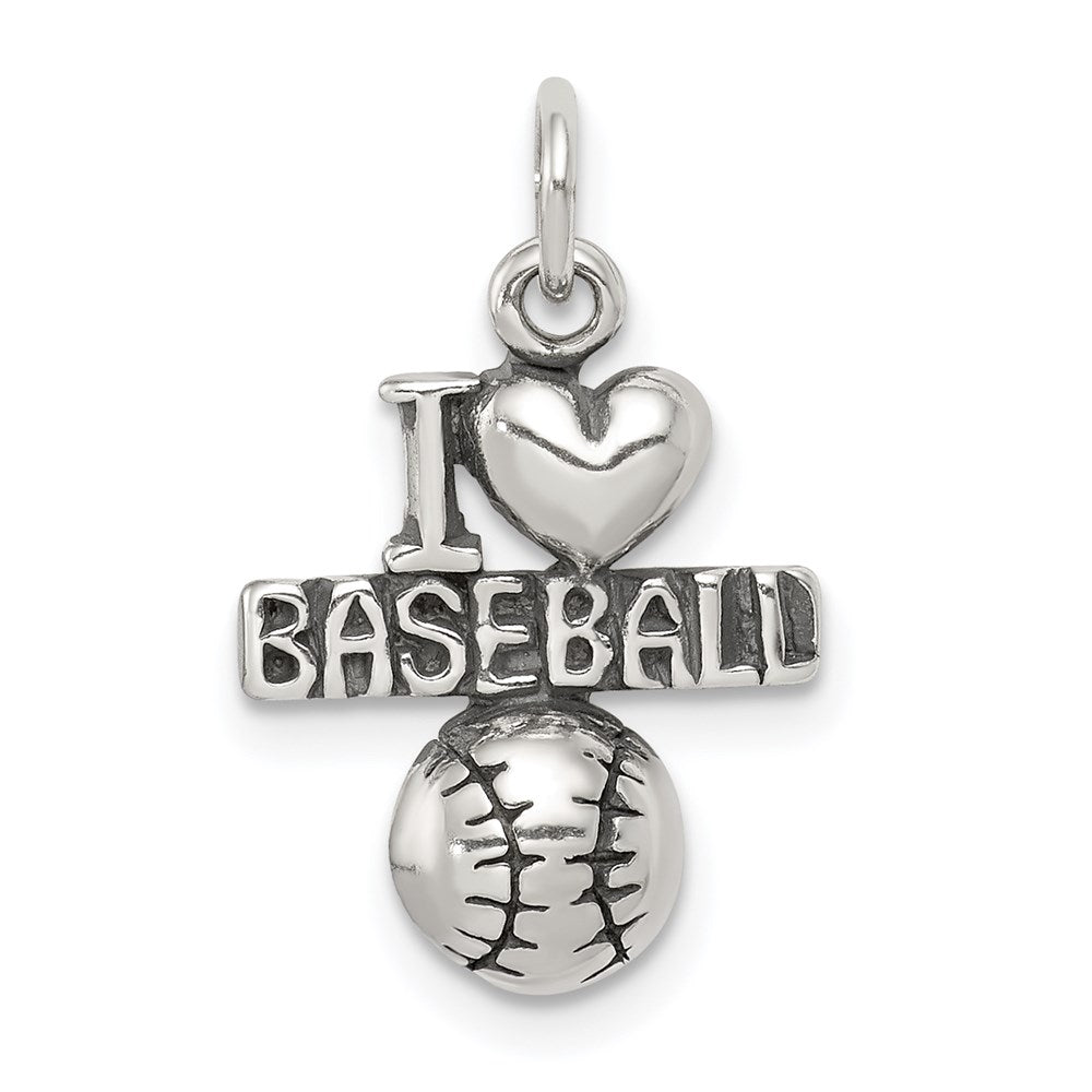 Sterling Silver Antique I (heart) Baseball Charm