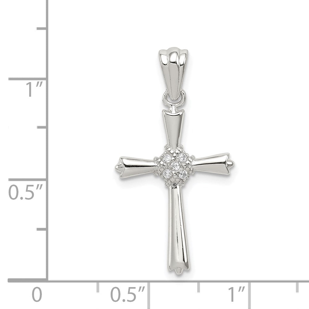 Sterling Silver Rhodium-plated CZ Cross Pendant