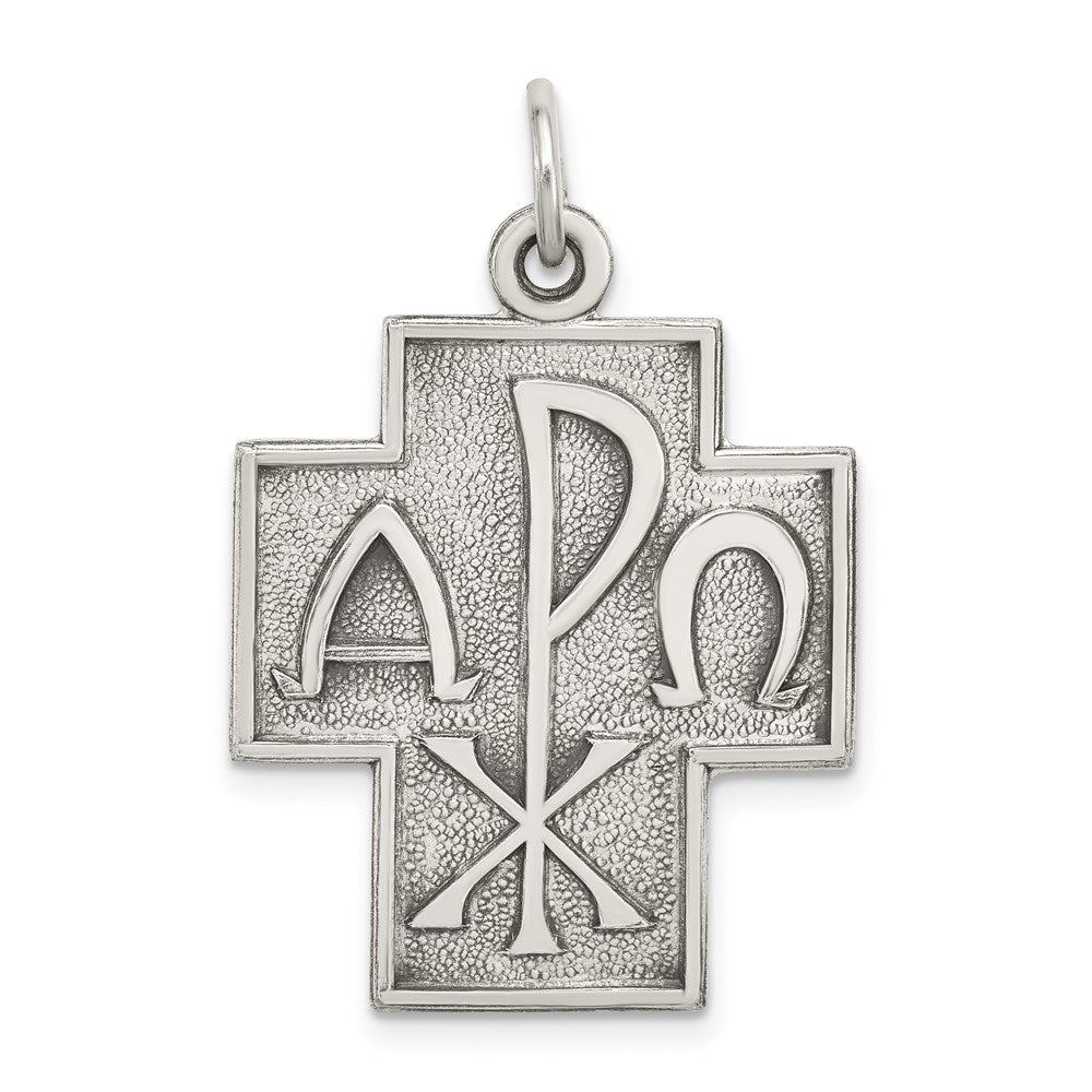 Sterling Silver Antiqued Alpha Omega Cross Pendant