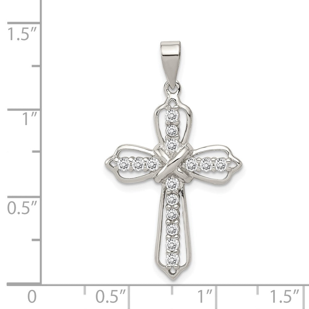 Sterling Silver Rhodium-plated CZ Cross Pendant