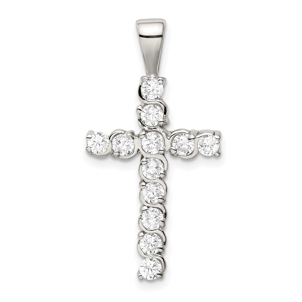 Sterling Silver Rhodium-plated CZ Latin Cross Pendant