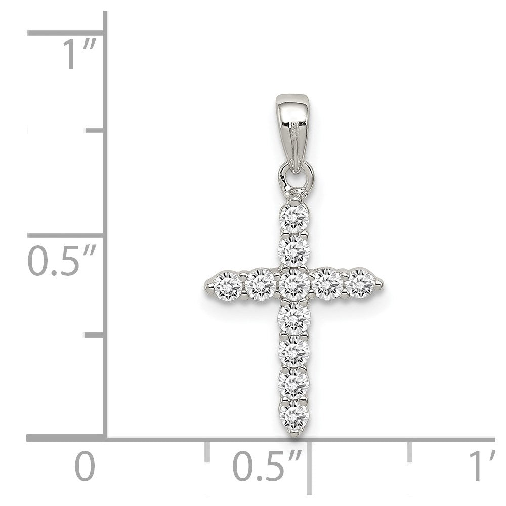 Sterling Silver Rhodium-plated CZ Cross Pendant